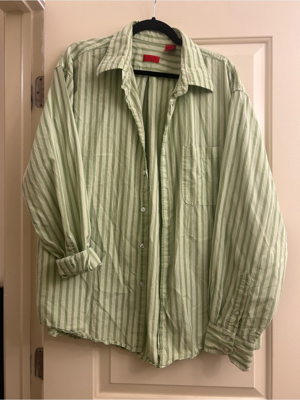 Men's Light Green Striped Button-Up Shirt
